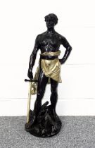 Late 19th Century French spelter figure, "La Frontiere", standing with a sword, H.67cm