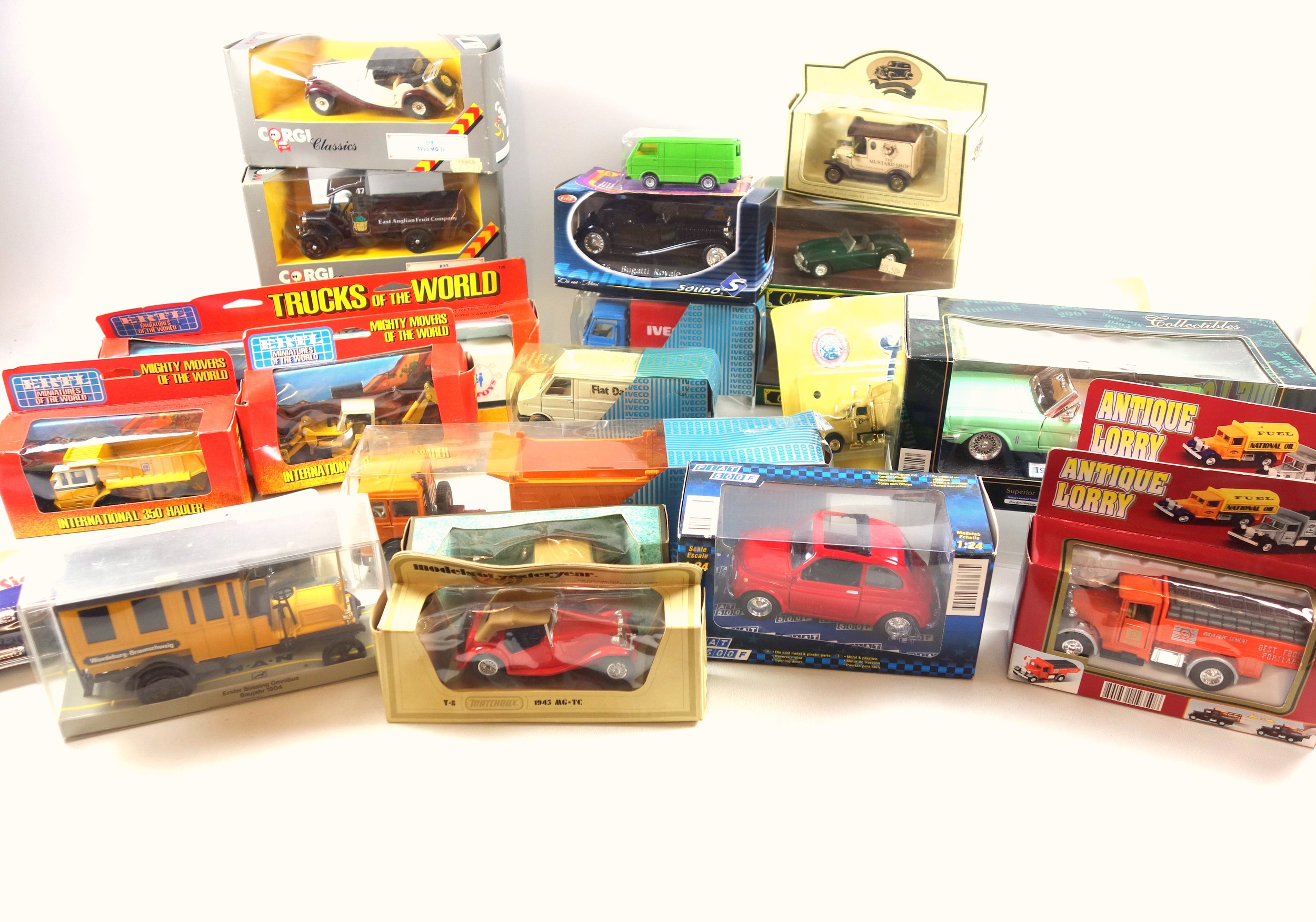 Corgi Classics die cast model cars x3 including 1929 Thornycroft Van and Truck, Solido Bugatti 1:43,