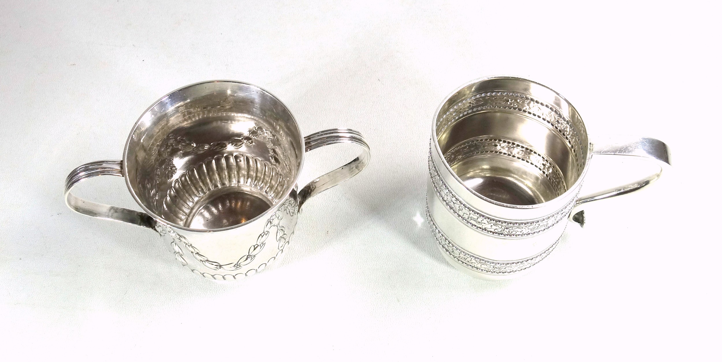 George III silver porringer with reeded twin strap handles, semi reeded body and embossed swag - Image 5 of 7