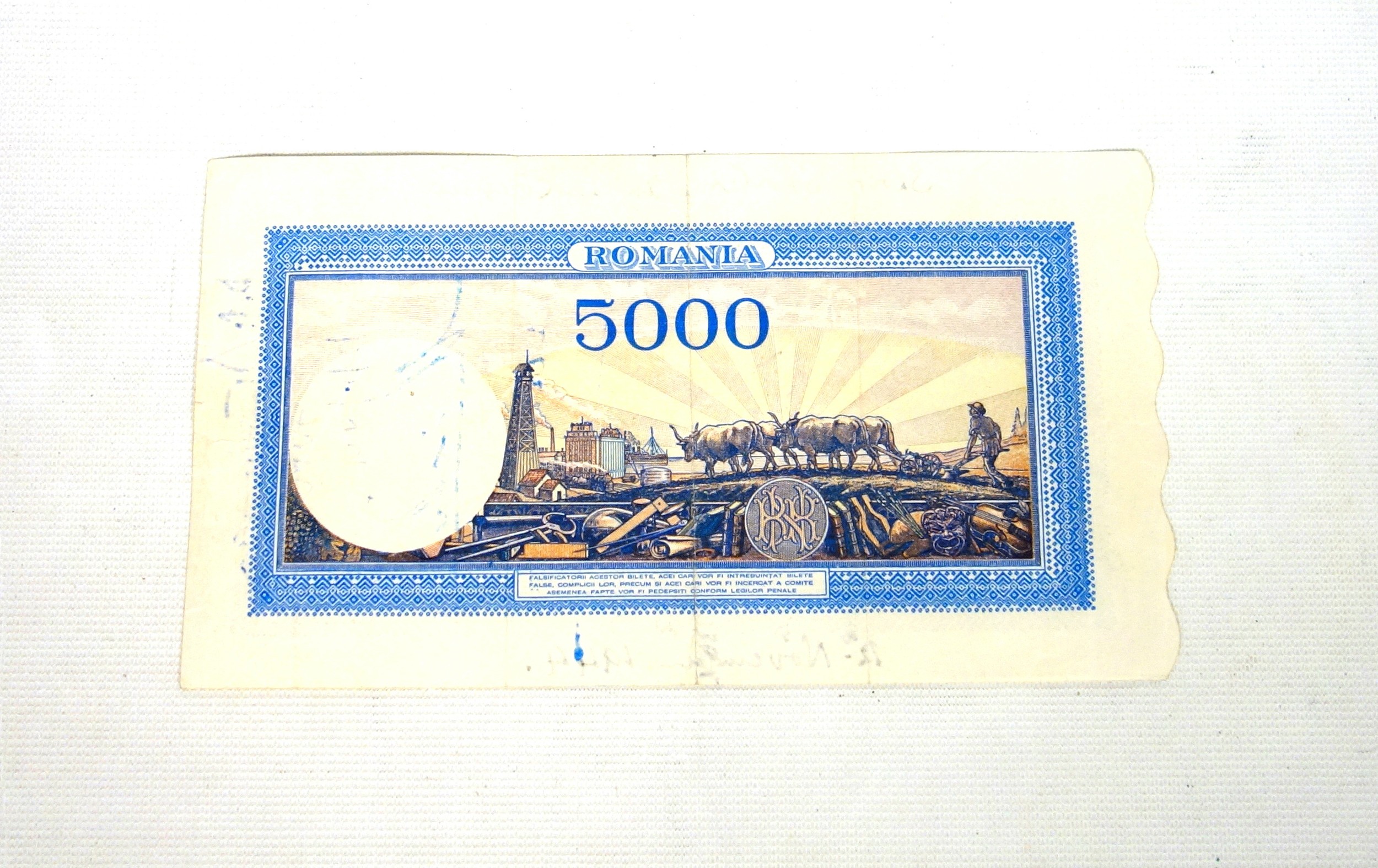 'Short snorter' for 12th November 1944, a Romanian 5000 lei banknote from British diplomat, Sir John - Image 2 of 3