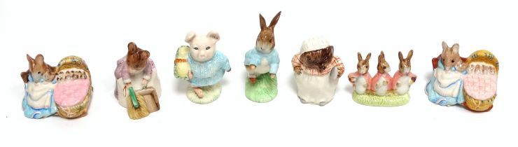 Seven Royal Albert models of Beatrix Potter characters, Peter Rabbit, H.11cm; Mrs Tiggy Winkle,