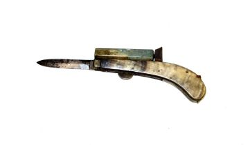 Victorian percussion knife-pistol with an 8.8cm octagonal brass barrel bearing proof marks,