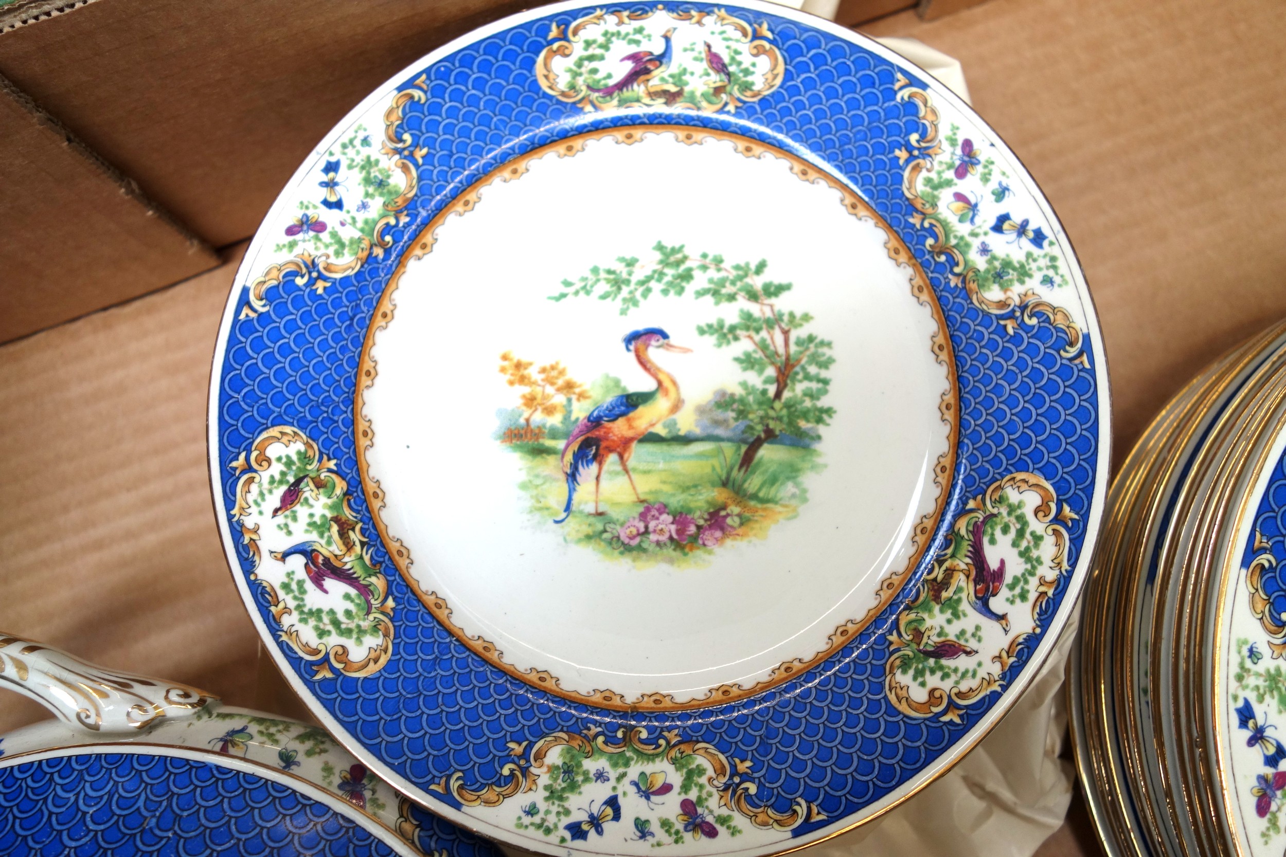 Quantity of Wilton Ware dinner service decorated with bird of paradise and blue border, including - Image 2 of 4