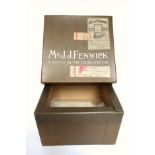 Vintage lidded hat box for 'Mr J.J. Fenwick' of Newcastle-On-Tyne and Bond St, circa 1950s, 31 x 31