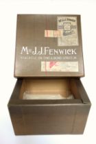 Vintage lidded hat box for 'Mr J.J. Fenwick' of Newcastle-On-Tyne and Bond St, circa 1950s, 31 x 31