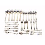 Matched suite of 30 pieces of late Georgian and Victorian silver Old English bead pattern cutlery,
