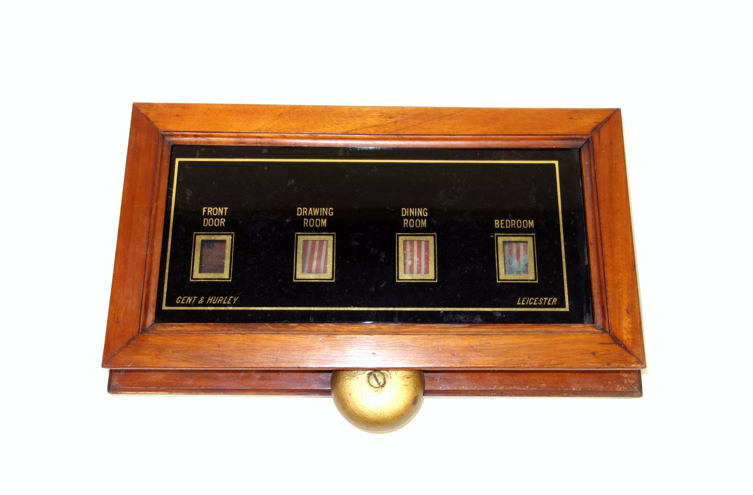 Edwardian servant's bell board with 4 indicators for front door, drawing room, dining room, and