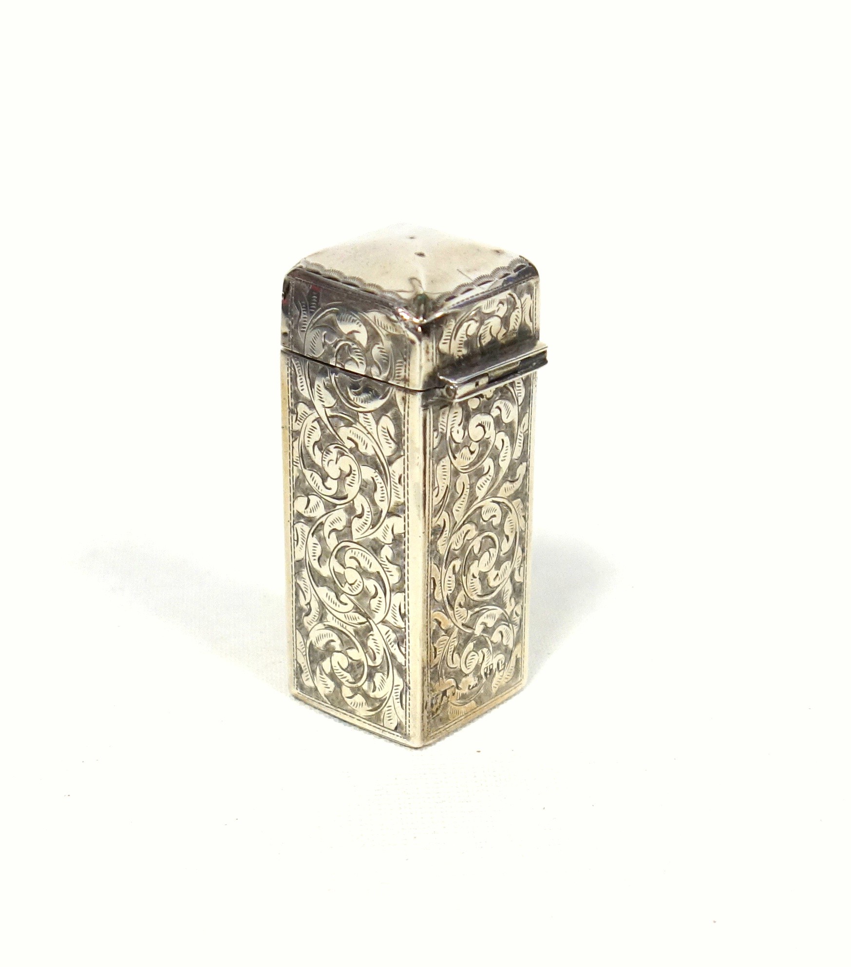 Late Victorian silver square section scent bottle with all-over scrolling foliate decoration and - Image 4 of 7