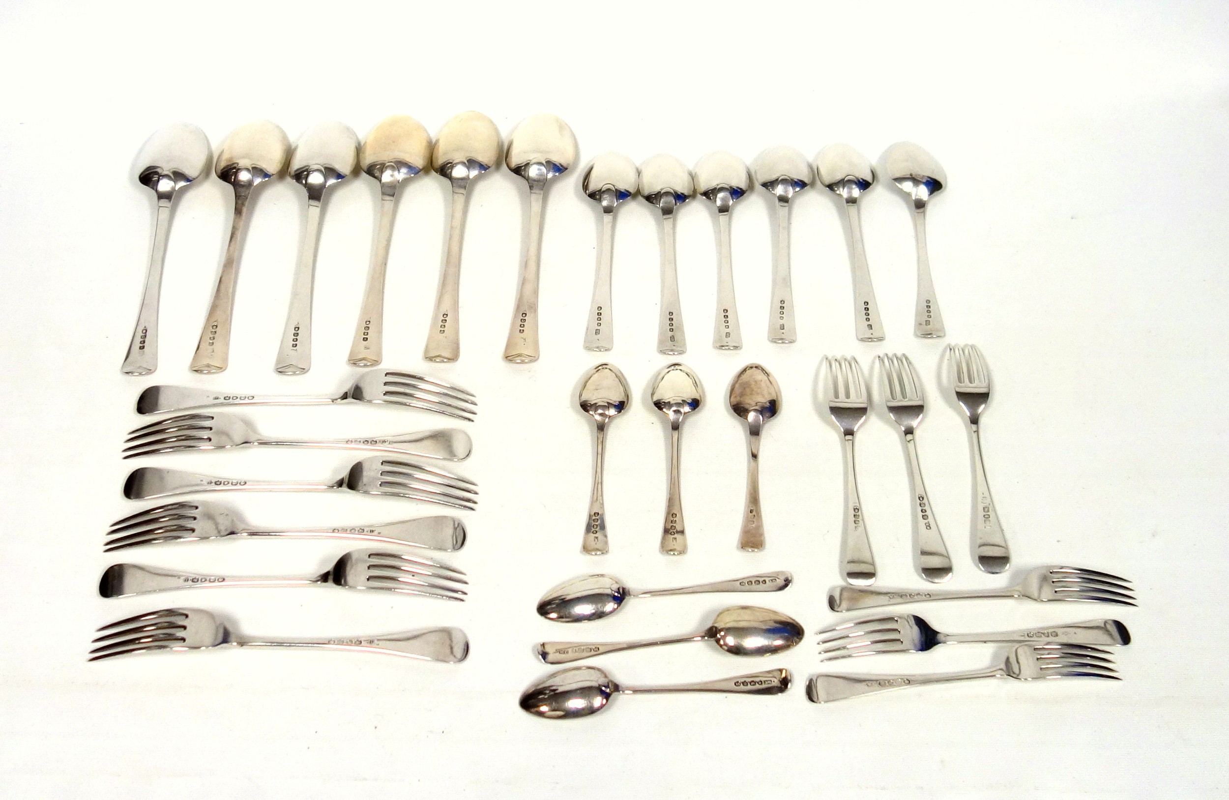 Matched suite of 30 pieces of late Georgian and Victorian silver Old English bead pattern cutlery, - Image 3 of 5