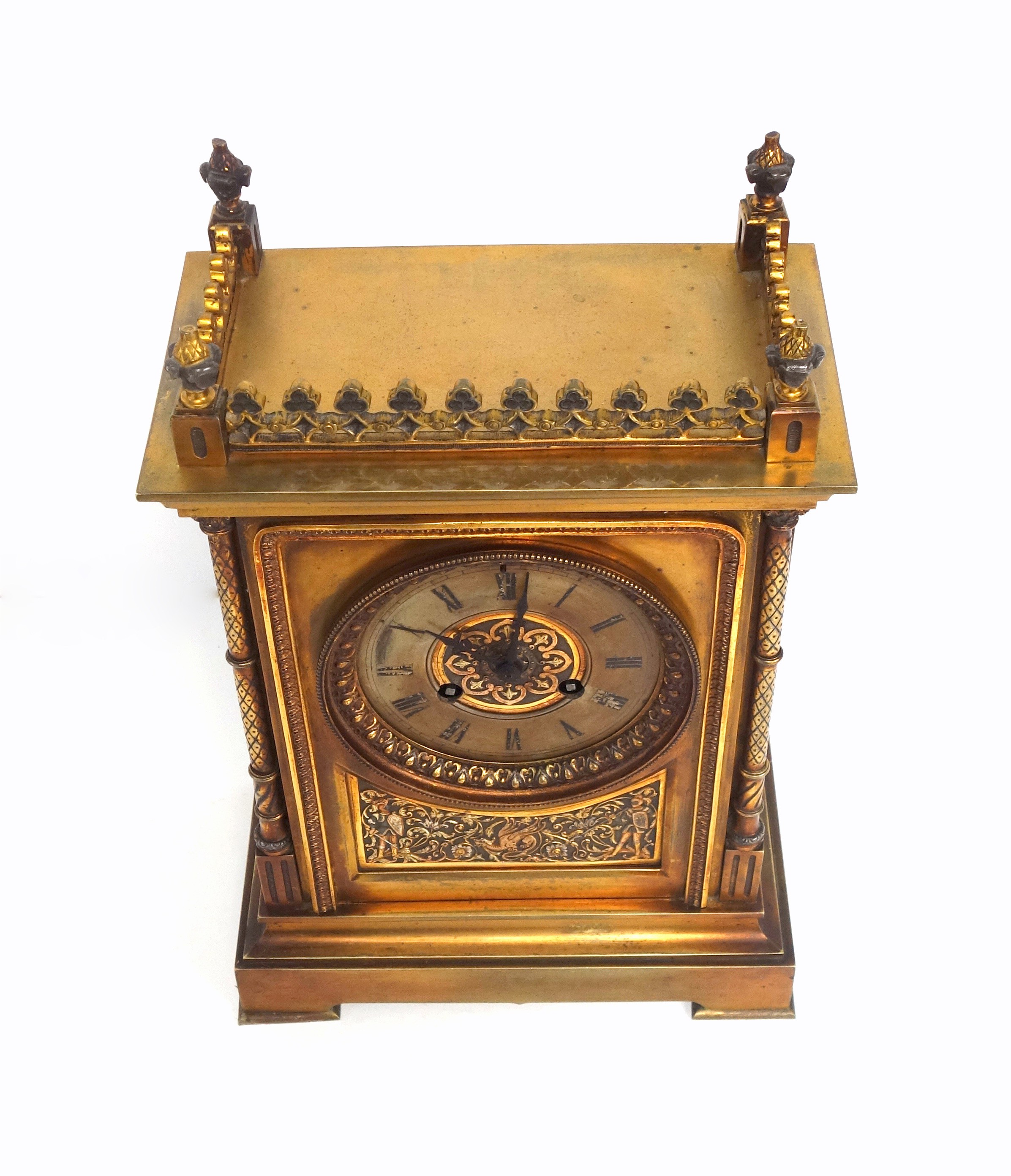 Late 19th Century fine French mantel clock with a gilt circular dial with black Roman numerals - Image 3 of 8