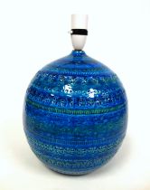 Bitossi, Italy, a blue Rimini ceramic lamp of globe form, paper label to underside 'MADE IN