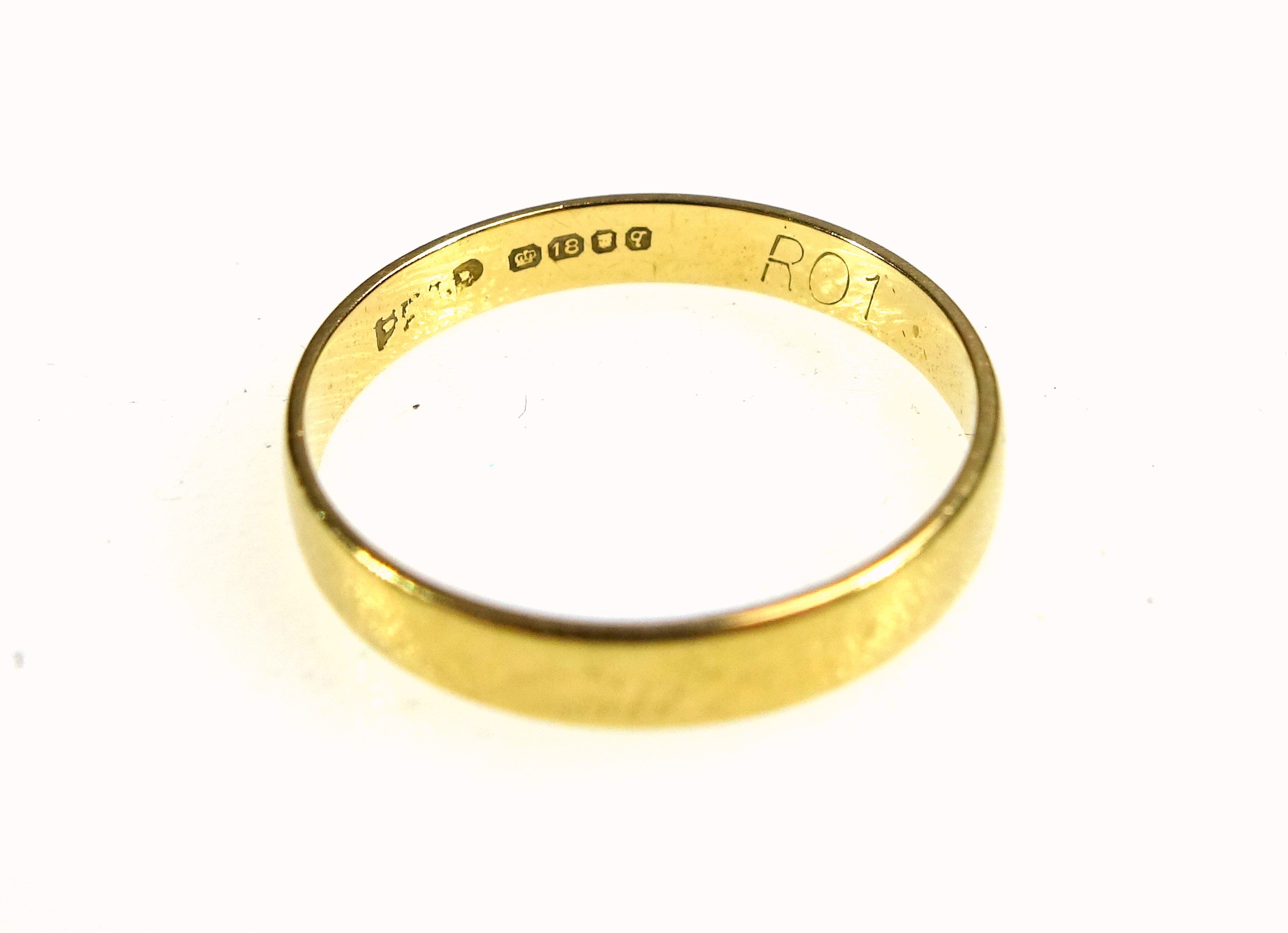 George V 22ct gold wedding ring by J M, Birmingham, 1928, 3.1grs, and an 18ct ring, London, 1971, - Image 3 of 3