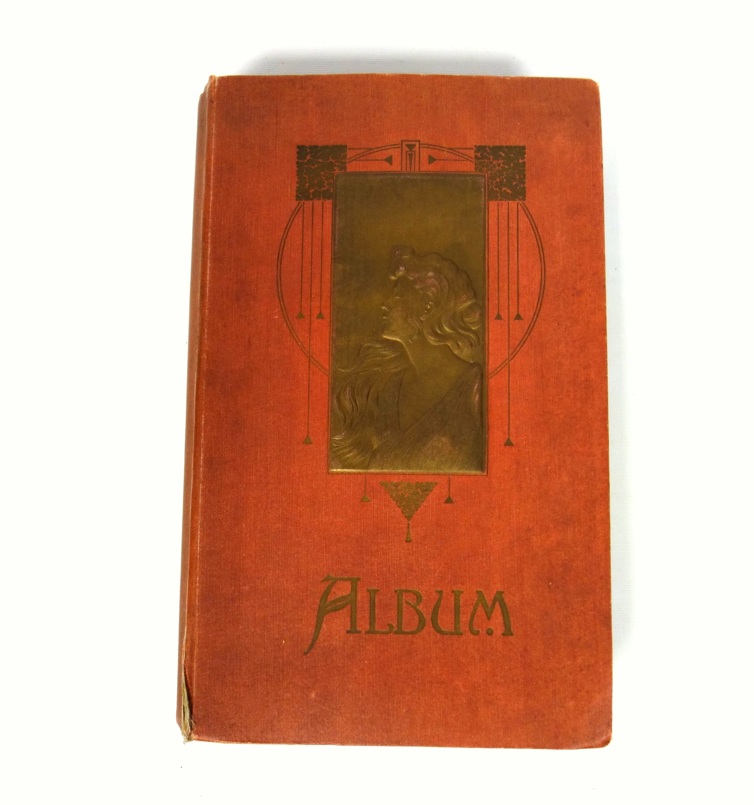 Art Nouveau postcard album containing Edwardian and George V cards depicting children, animals,