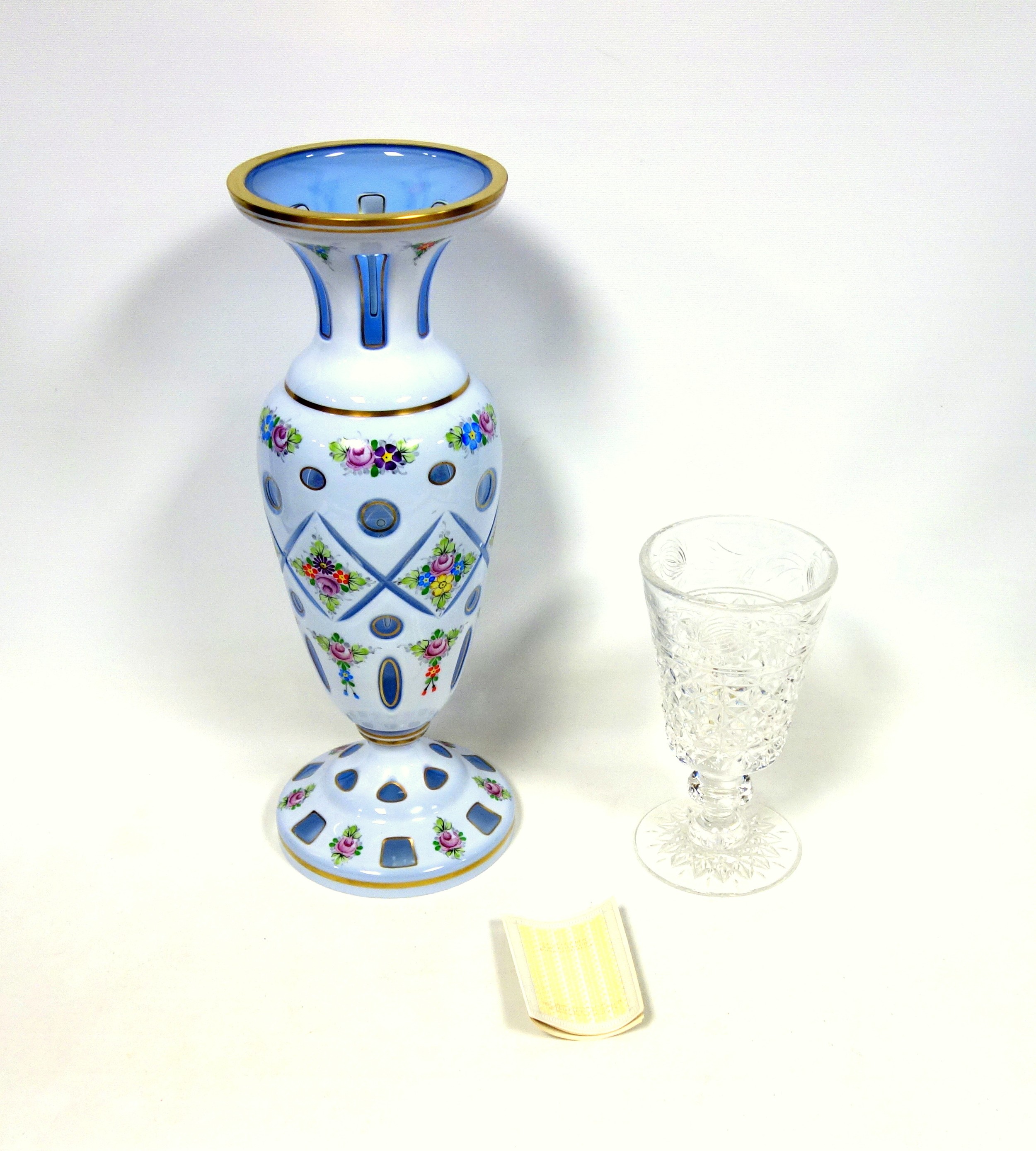 Large Bohemian cut overlay baluster vase, h44cm, and a Stuart cut glass pedestal vase, h21.5cm. (2) - Image 2 of 4