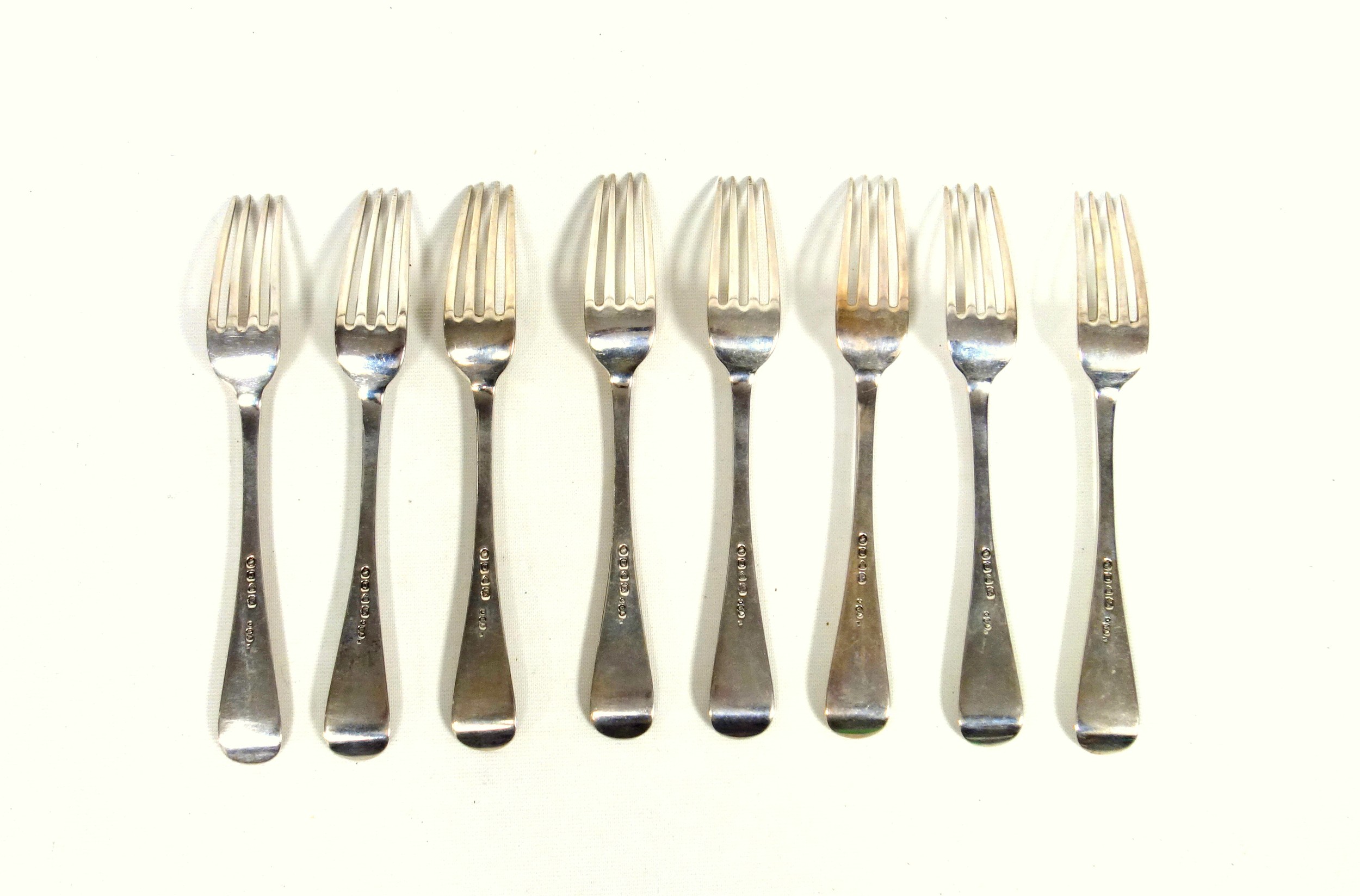 Set of 8 Victorian silver Old English bead pattern table forks, by George W Adams, London, 1869, - Image 3 of 4