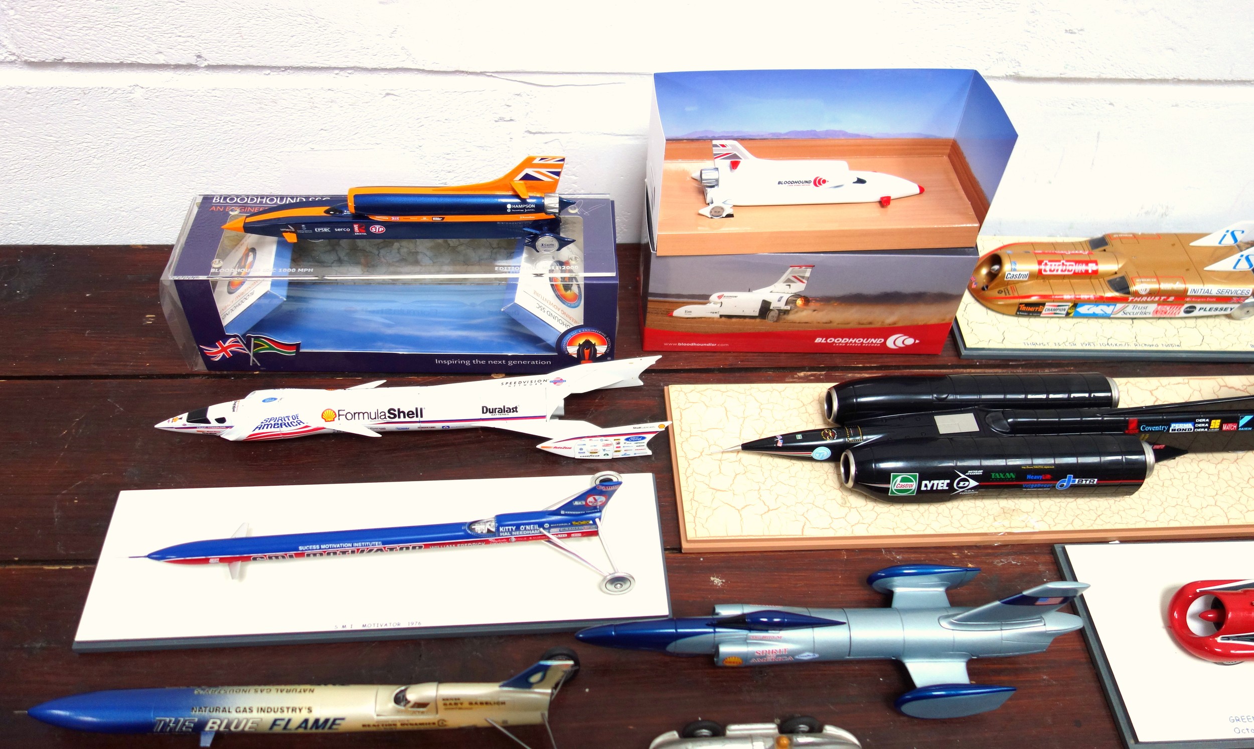 Collection of 25 models of land speed record cars, including Donald Campbell's Bluebirds, Bloodhound - Image 2 of 6