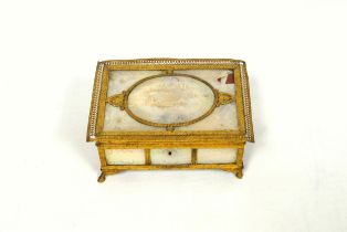Late 18th Century French rectangular gilt metal sewing compendium with floral bands inset with