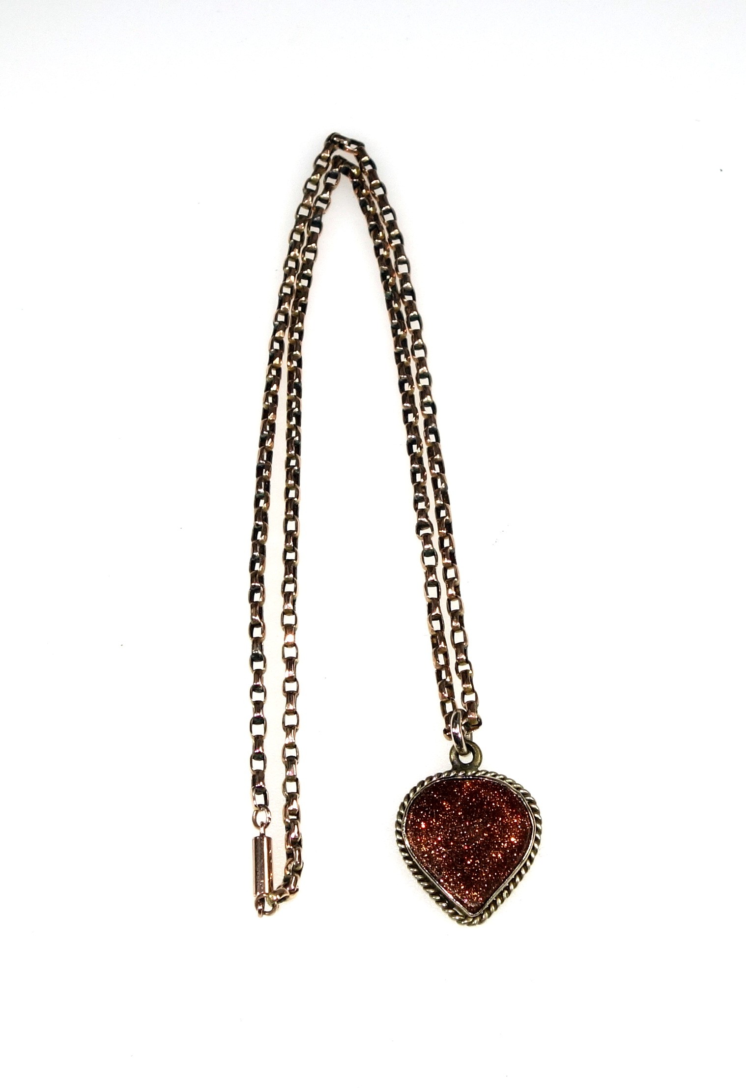 Edwardian 9ct belcher necklace, with barrel clasp, L.46cm, 5.7grs, with a gilt metal and goldstone - Image 2 of 4