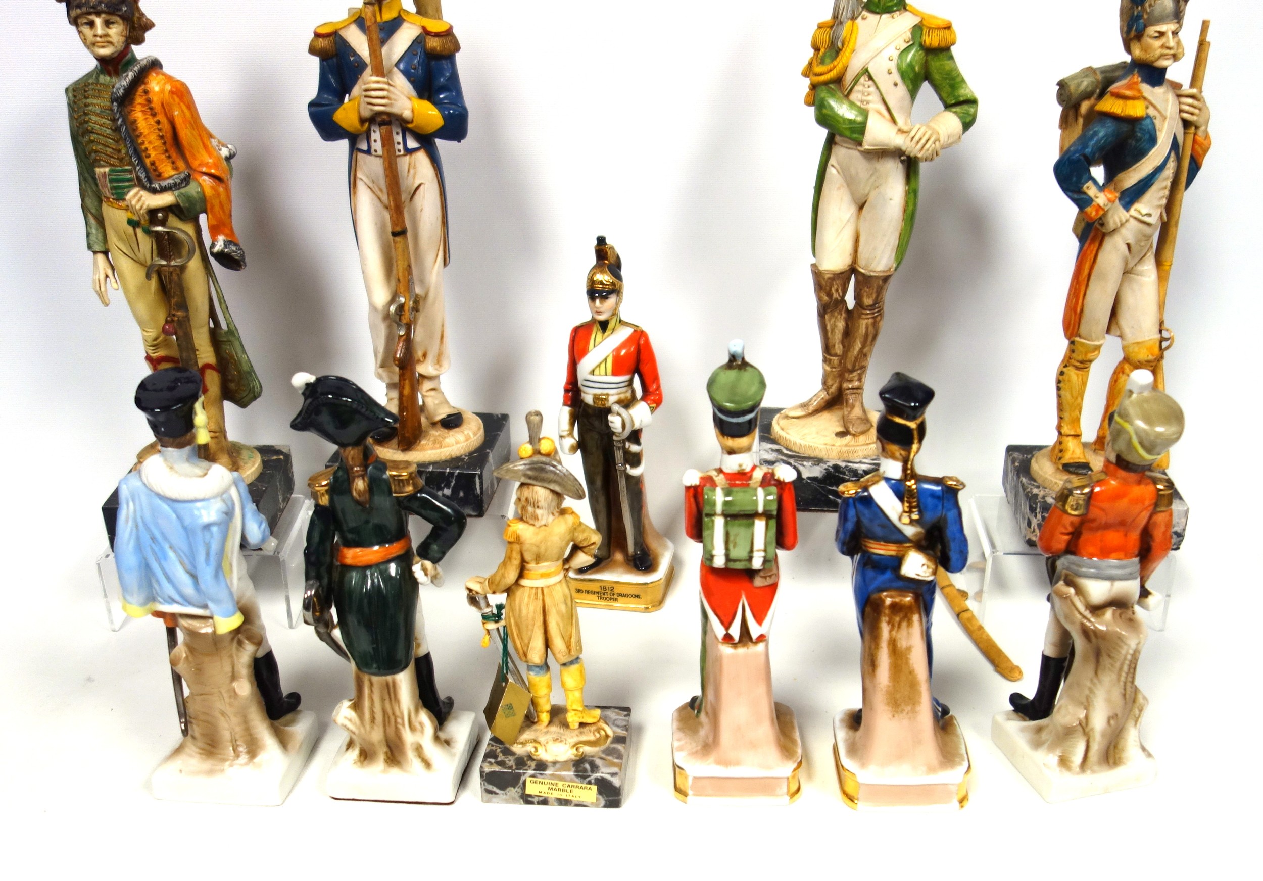 13 porcelain figures, mainly of 19th Century Continental soldiers, tallest H.23.5cm; and 9 Fontanini - Image 4 of 9