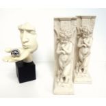 Two Diletantti cast stone cherub bookends titled Philosophus Parvus or Little Thinker, each 29cm