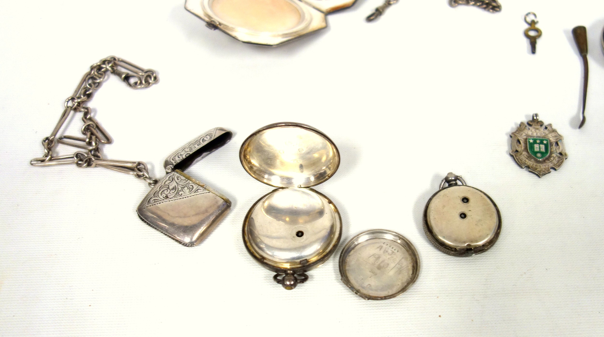 Victorian silver cased pocket watch, London, 1867, Dia.48mm; Swiss silver (935) fob watch, (a/f); - Image 3 of 3