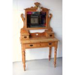 Late Victorian pine dressing table with a rectangular swing mirror with later light above, 2 small