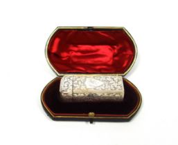 Late Victorian silver square section scent bottle with all-over scrolling foliate decoration and