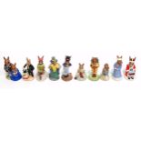 Ten Royal Doulton Bunnykins models, including King John and Queen Sophie, Tutankhamun, Mystic,