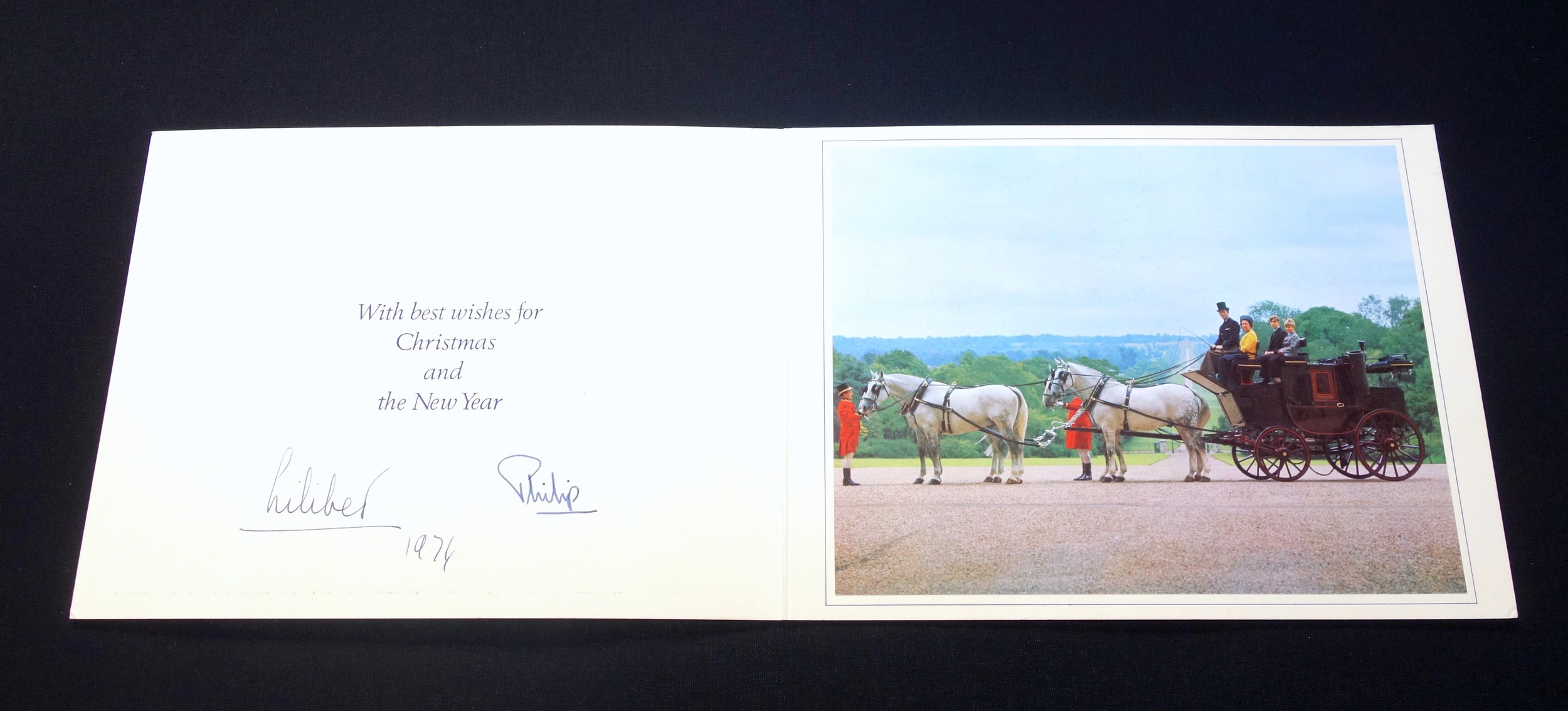 H.M. Queen Elizabeth II ('Lilibet' signed) and H.R.H. The Duke of Edinburgh, Christmas cards dated