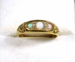 18ct gold dress ring set opals and diamonds, size Q 1/2, 4.2 grams