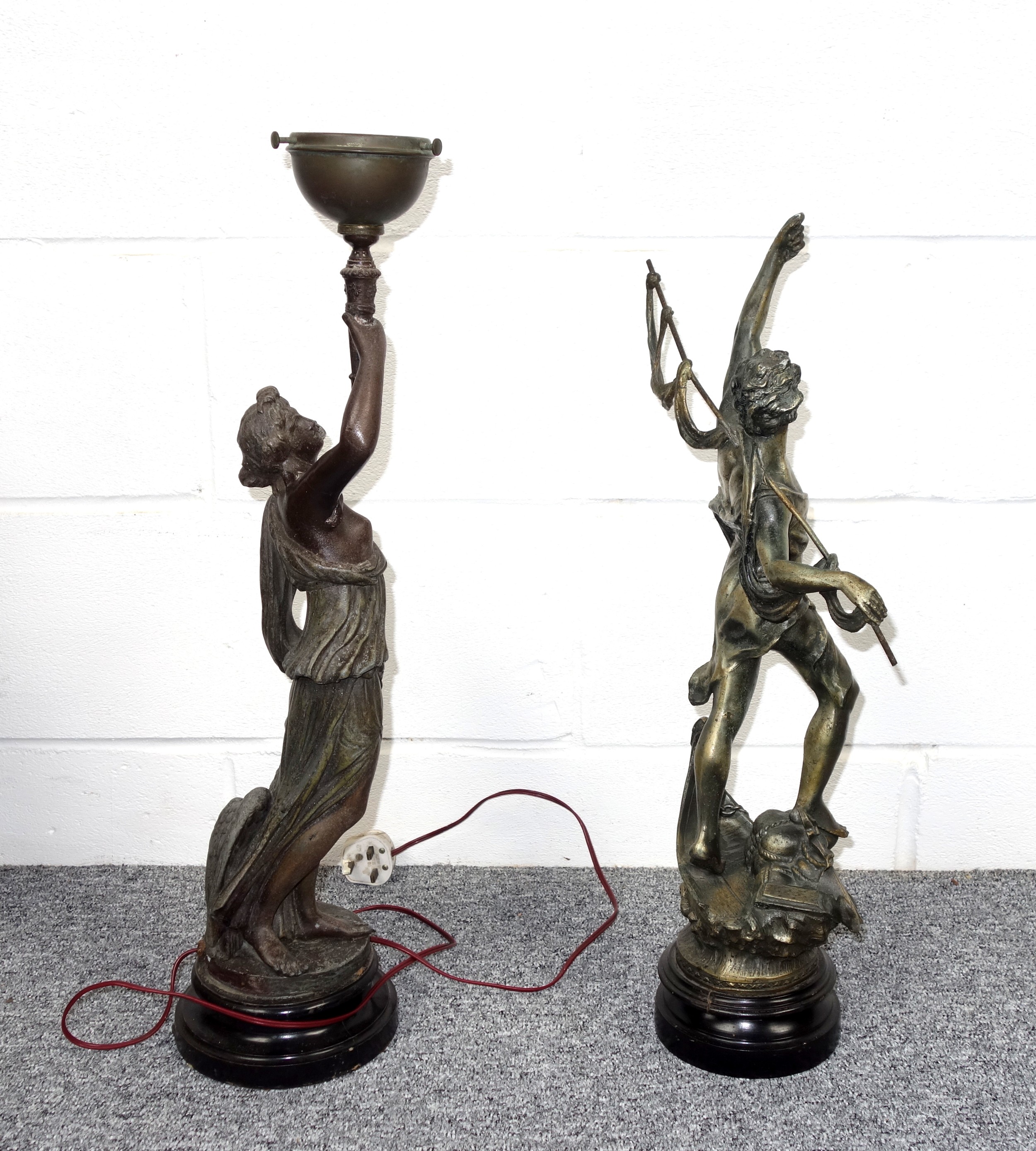 Late 19th Century spelter figure of a semi draped woman holding a torch, an eagle by her feet, - Image 3 of 6