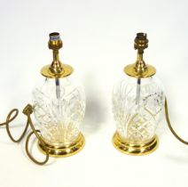 Pair of 'Blenheim', Waterford style crystal table lamps, each 26cm to bulb fitting.