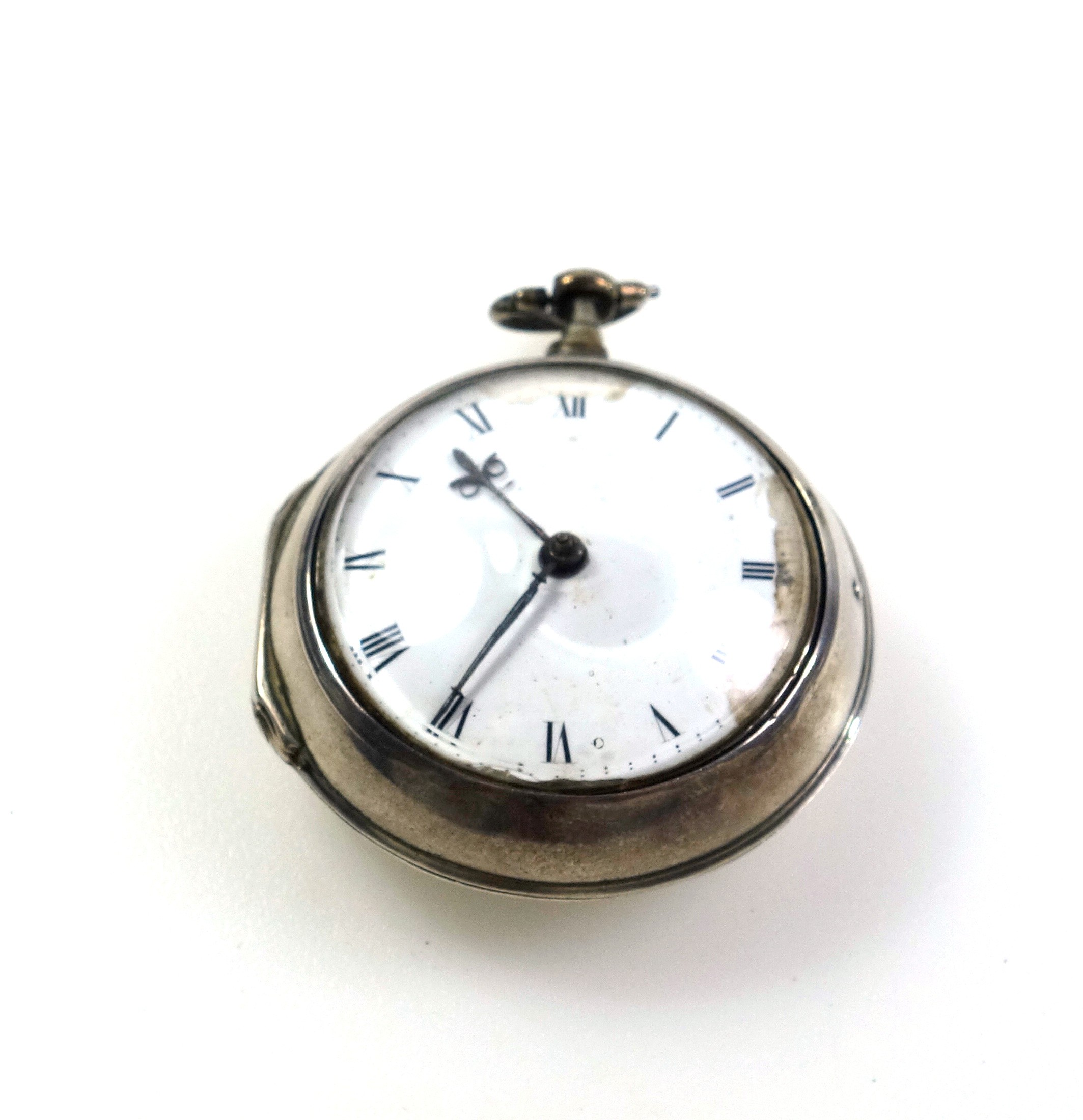 George III pocket watch with a white enamelled circular dial and black Roman numerals enclosing a - Image 2 of 9