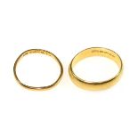 22ct gold wedding bands, 7.2 grams (2) Condition: Both misshapen