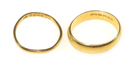 22ct gold wedding bands, 7.2 grams (2) Condition: Both misshapen