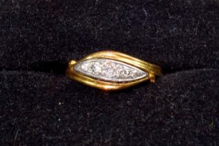 Edwardian 18ct gold dress ring set five diamonds, size L, 0.125 carat approx., 2.8 grams