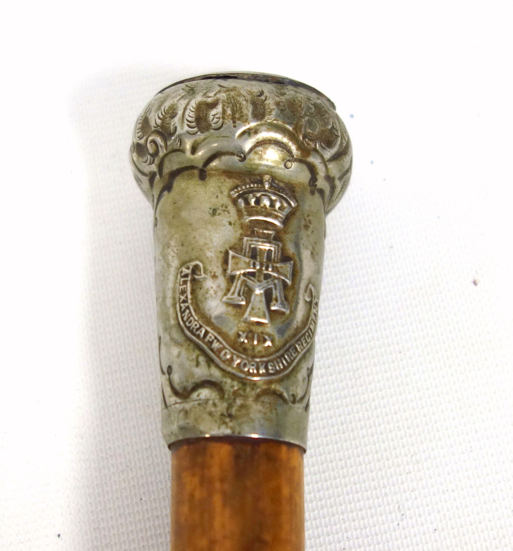 Victorian vertebrae cane with a plated domed handle, L.86.5cm, and a military hardwood cane, the - Image 4 of 4