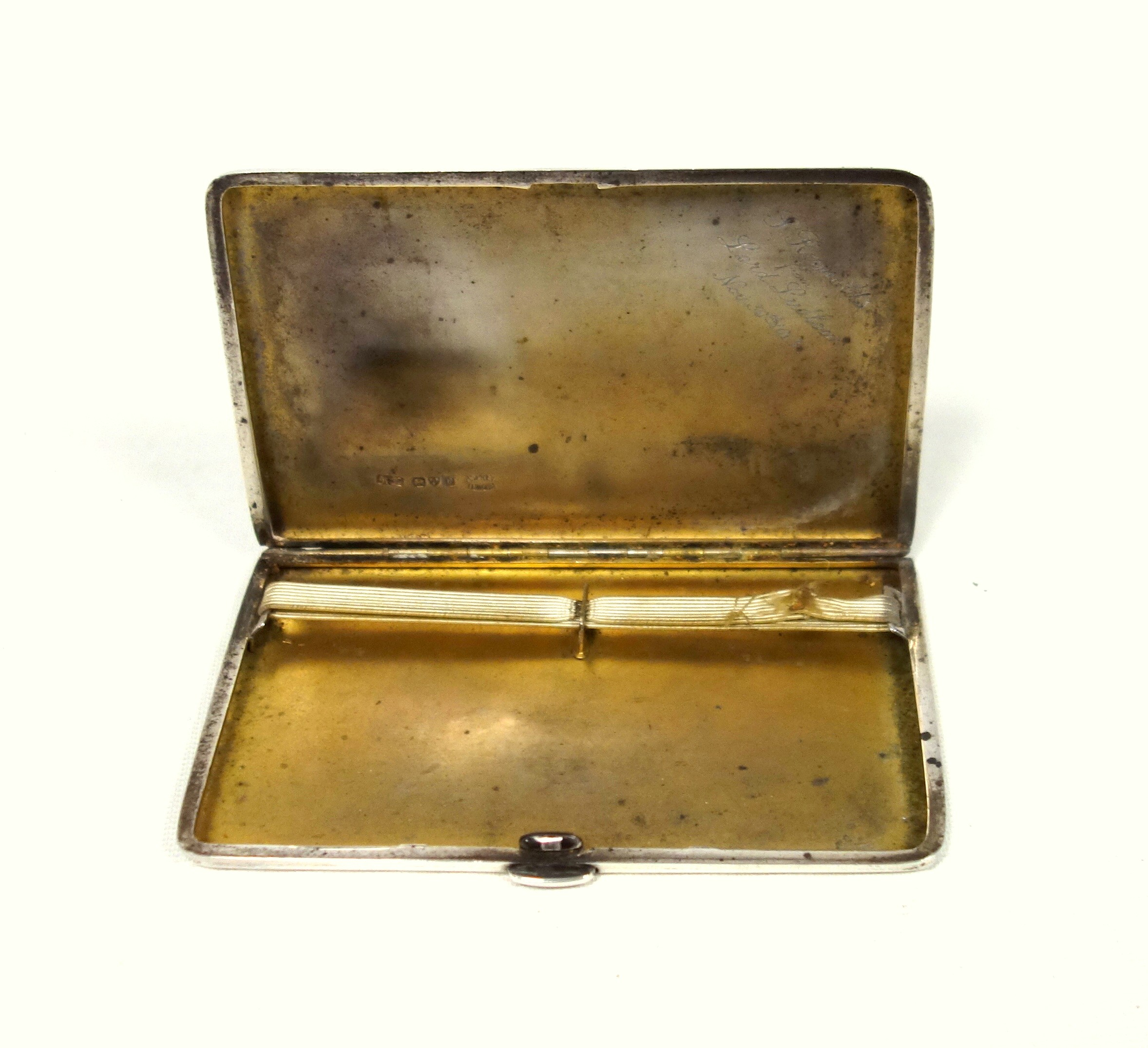 George V silver rectangular cigarette case with a gilt interior and presentation inscription "S. - Image 3 of 5