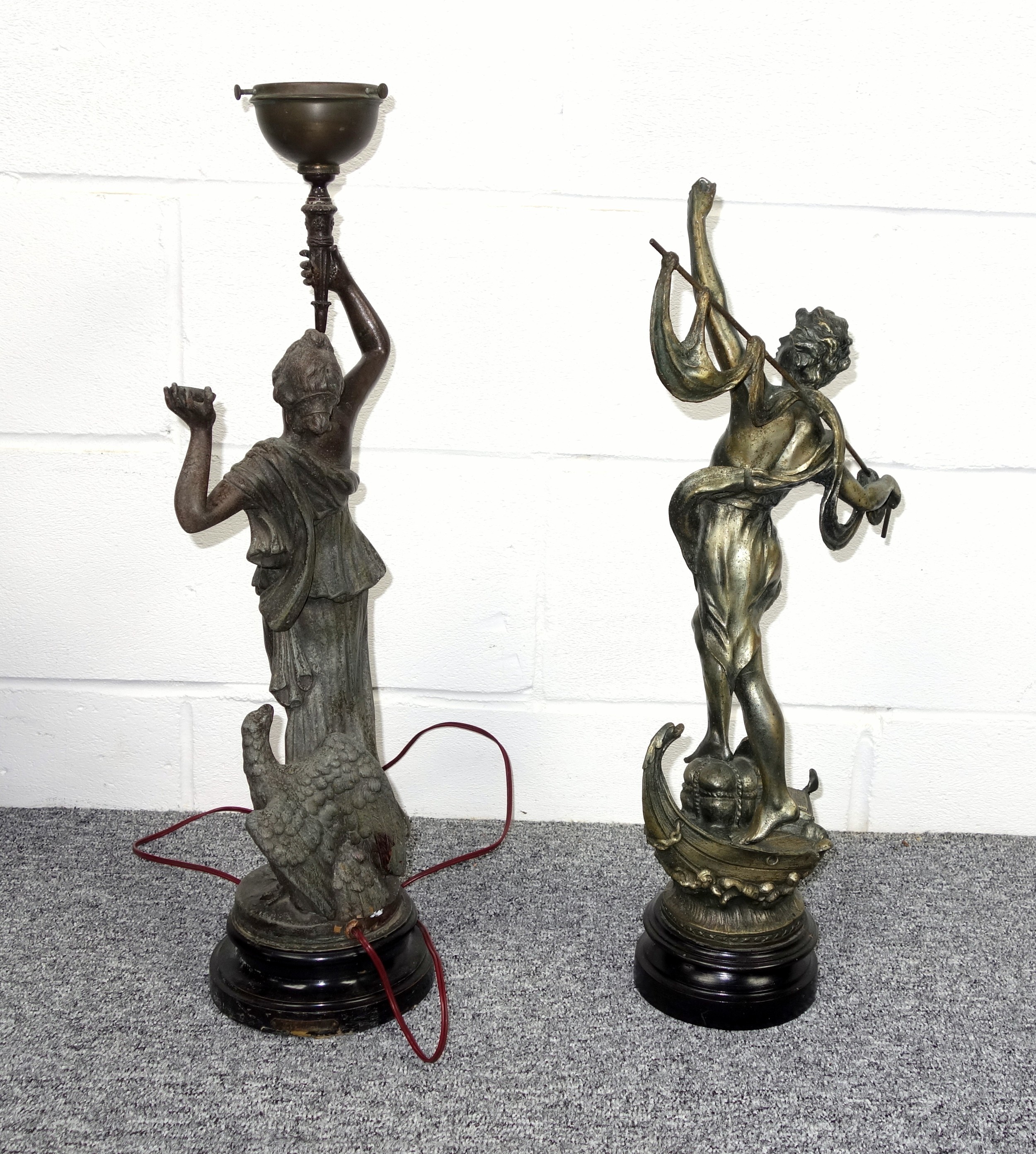 Late 19th Century spelter figure of a semi draped woman holding a torch, an eagle by her feet, - Image 2 of 6