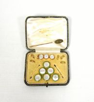 Set of six 15ct gold, pearl and enamel dress studs, 8.9grs, and 3 gold plated studs, cased, and a