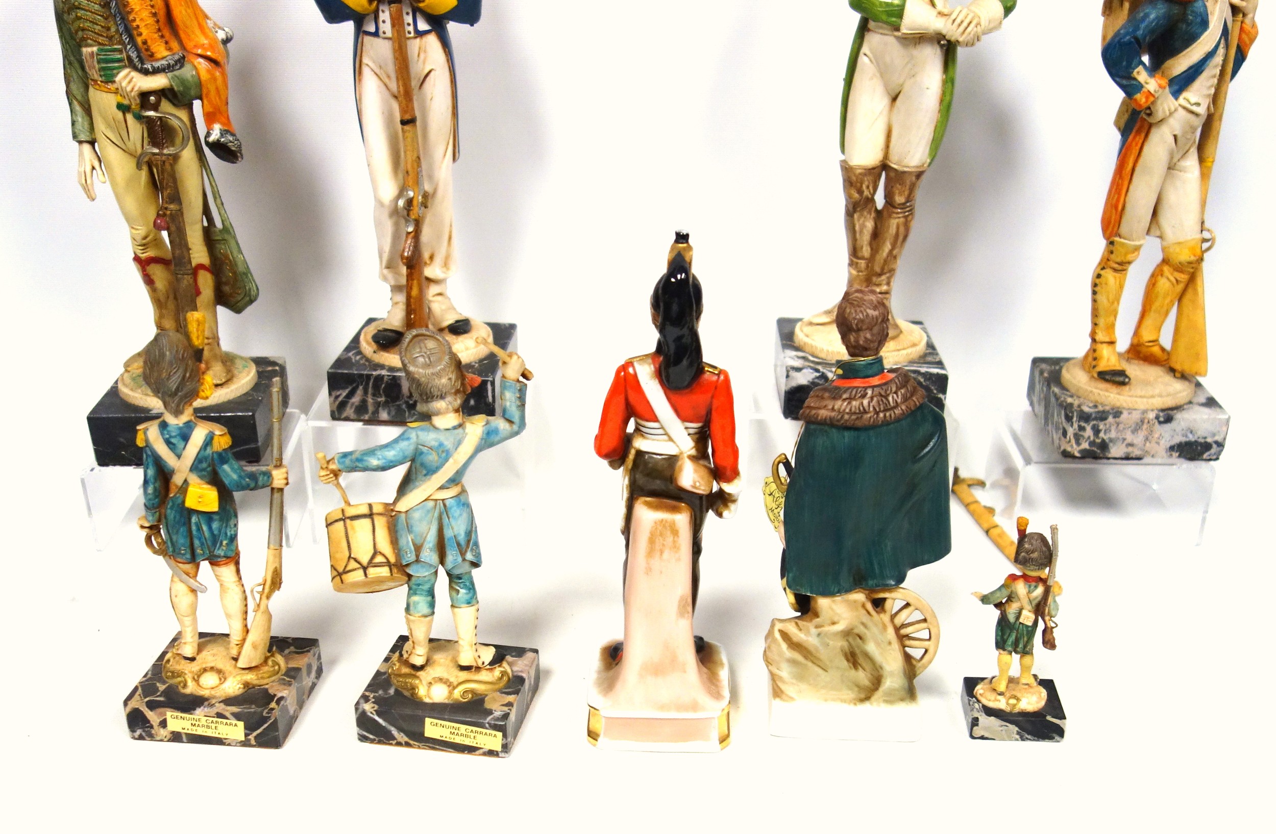 13 porcelain figures, mainly of 19th Century Continental soldiers, tallest H.23.5cm; and 9 Fontanini - Image 7 of 9