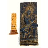 Cambodian Apsara carved wood panel, 51.5 x 21cm, and a sandalwood sculpture of Parvati, on stand,