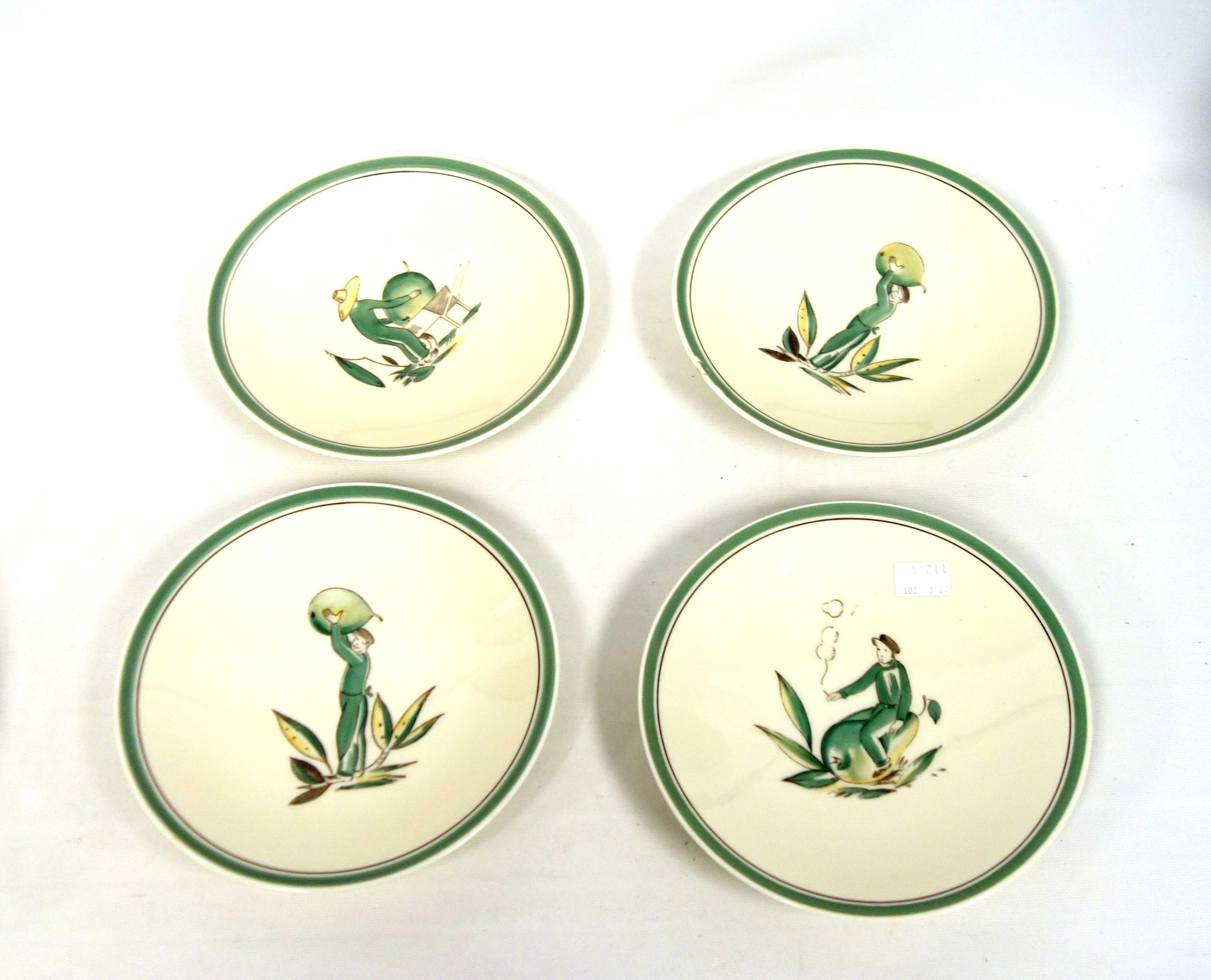 Royal Copenhagen part dessert service decorated with figures carrying fruit within a green border, - Image 2 of 6