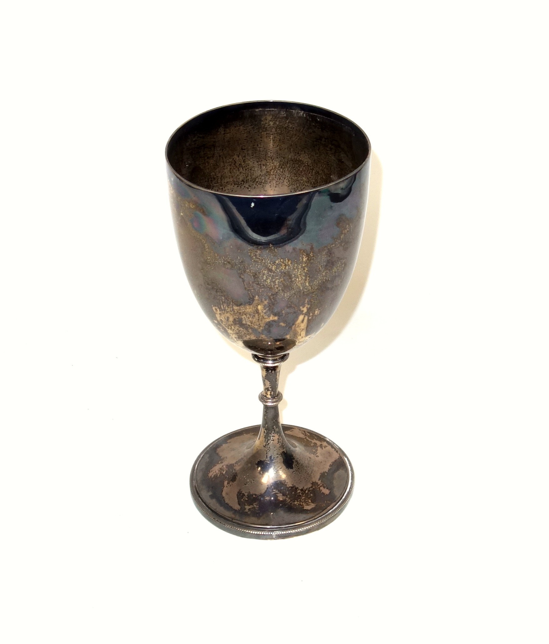 Large Edwardian silver goblet, of plain form with a beaded knopped stem and circular foot, by - Image 2 of 5