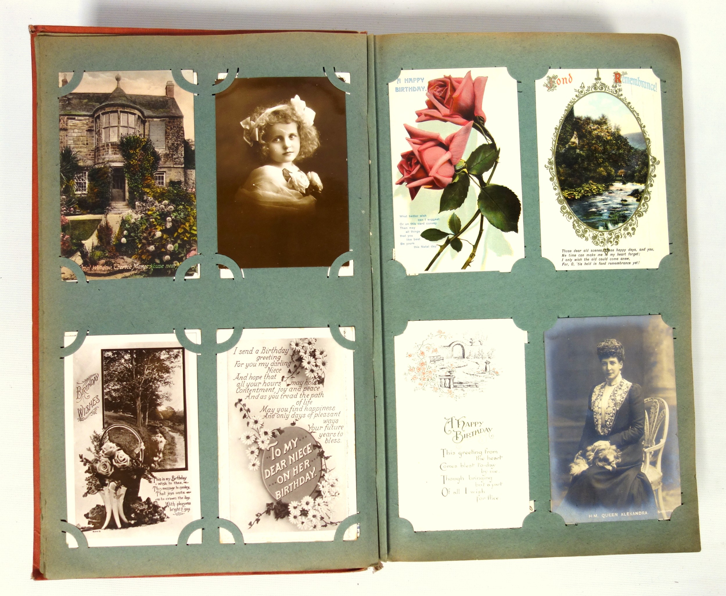 Art Nouveau postcard album containing Edwardian and George V cards depicting children, animals, - Image 6 of 12