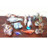 Collection of 13 Murano style glass fish, various colours, shapes and sizes, largest W. 37cm. (13)