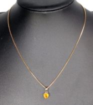 9ct gold Unoaerre box link necklace, length 46.5cm approx., and citrine heart shaped gold pendant,