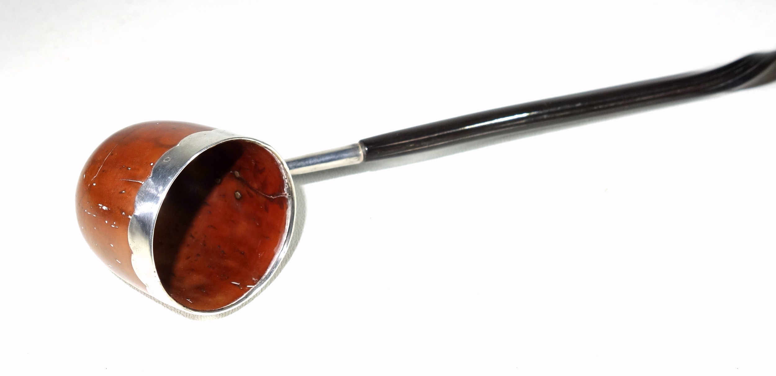 Georgian toddy ladle with a coquilla nut bowl and silver mounted rim, on a twisted whalebone handle, - Image 2 of 4