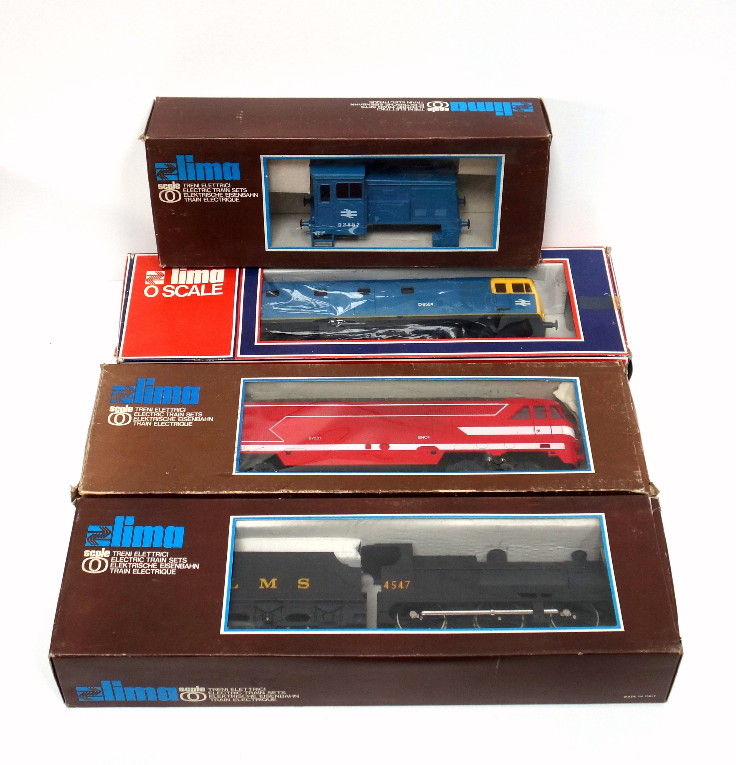 Lima O Gauge L.M.S steam locomotive, British Rail diesel D6524, S.N.C.F 67001, and a British Rail