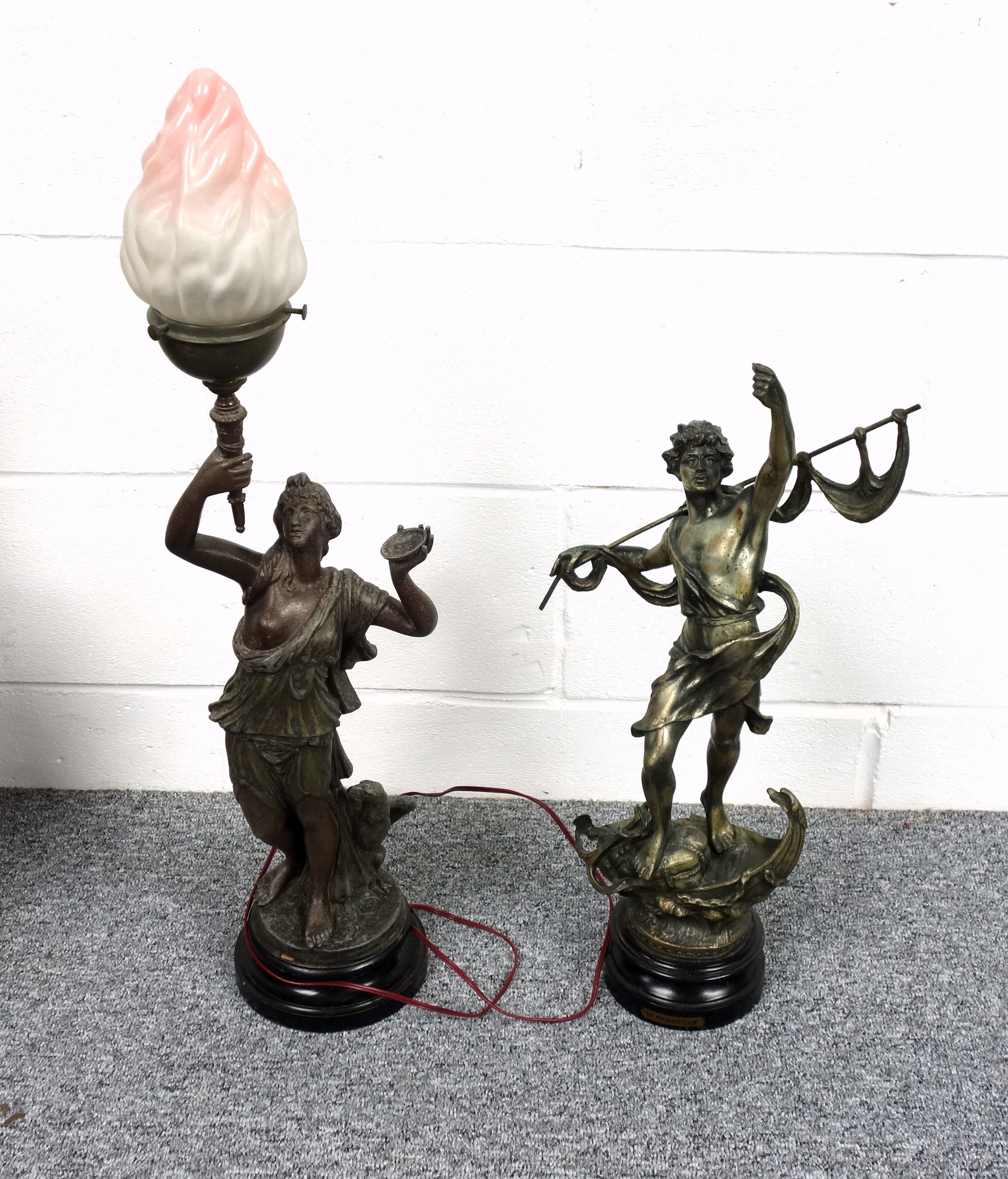 Late 19th Century spelter figure of a semi draped woman holding a torch, an eagle by her feet, - Image 6 of 6